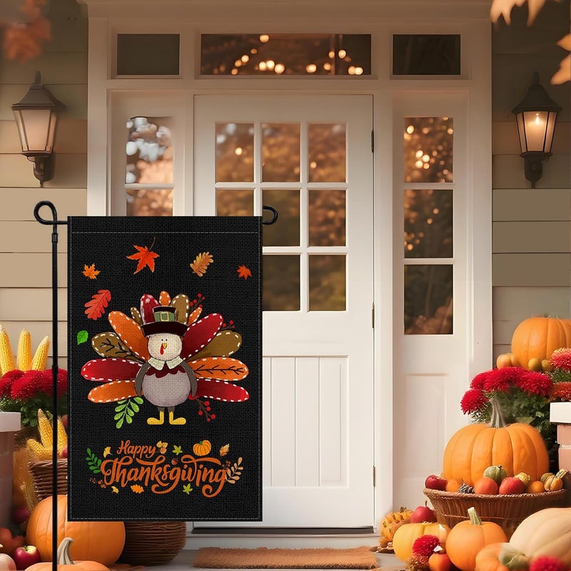 Agroon Fall Thanksgiving Turkey Garden Flag 12x18 Inch, Double Sided Bless Harvest Holiday Burlap Yard Flag for Outdoor Decoration - Image 4